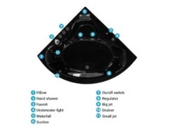 Whirlpool Corner Bath With LED Black TOCOA Various Sizes -Furniture Store english src sa picid 781373 type whitesh image