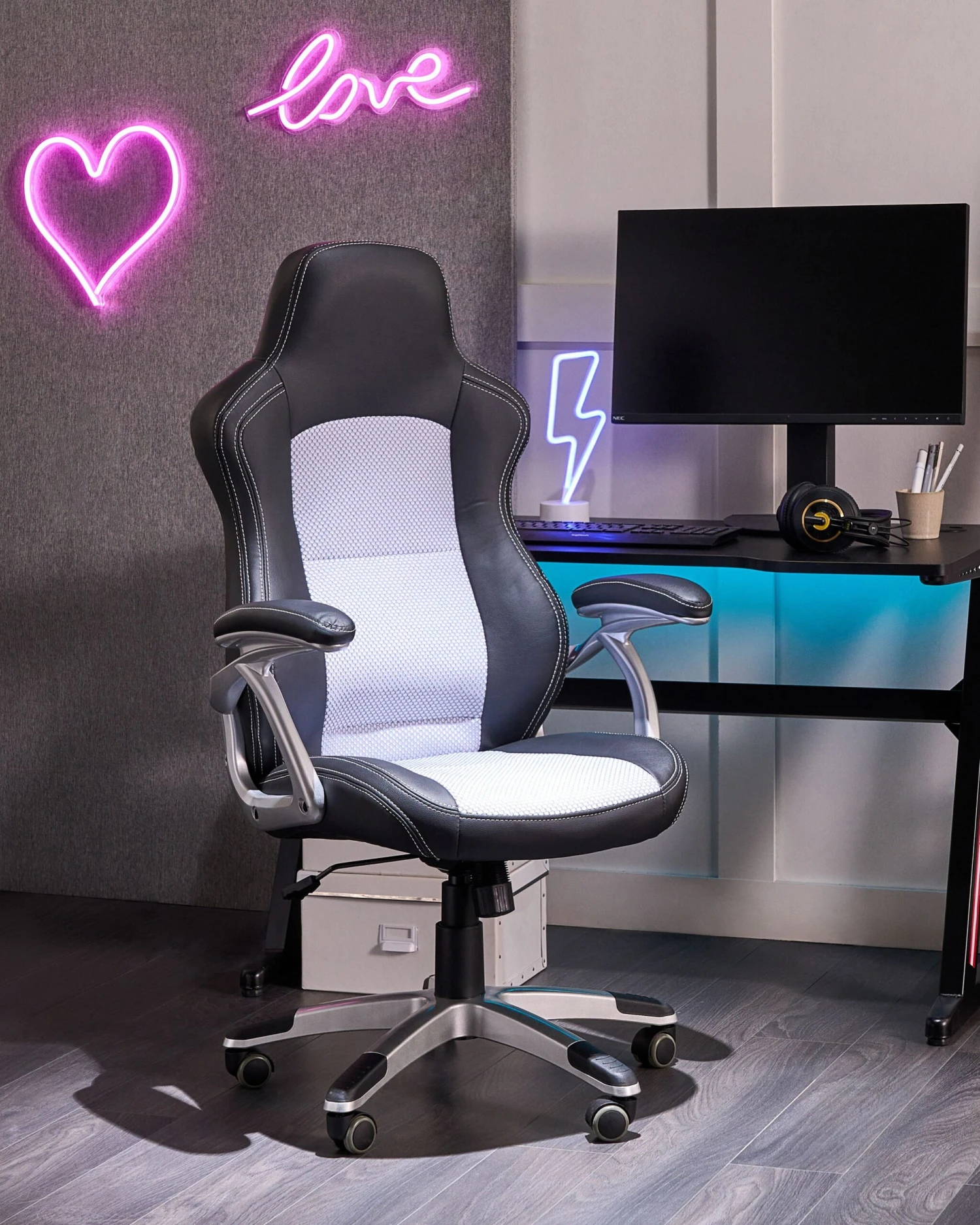 Faux Leather Office Chair Grey Black EXPLORER - Image 2