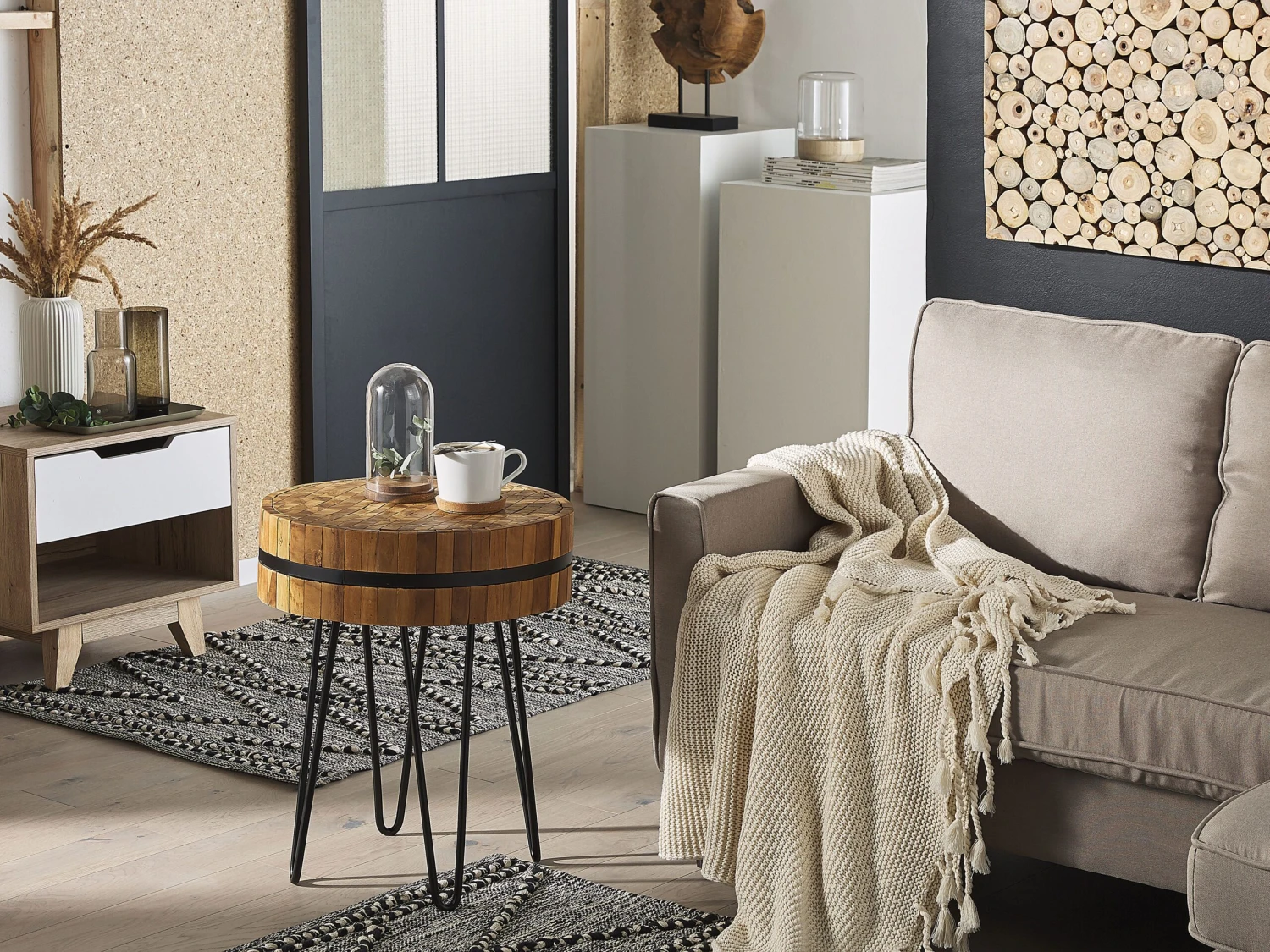 Teak Side Table Light Wood And Black TAKU - Image 2