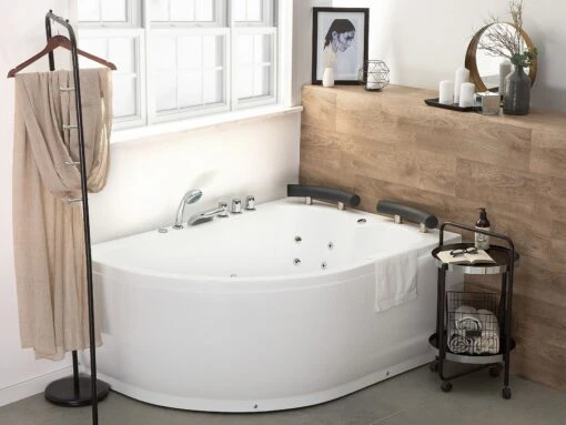 Left Hand Whirlpool Corner Bath With LED 1600 X 1130 Mm White PARADISO - Image 2