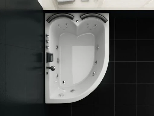 Left Hand Whirlpool Corner Bath With LED 1600 X 1130 Mm White PARADISO - Image 4