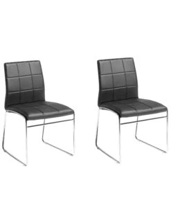 Faux Leather Set Of 2 Dining Chairs Black KIRON