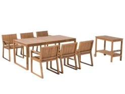 6 Seater Acacia Wood Garden Dining Set With Trolley SASSARI