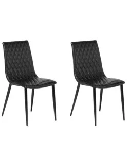 Set Of 2 Dining Chairs Faux Leather Black MONTANA