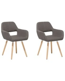 Set Of 2 Fabric Dining Chairs Taupe CHICAGO