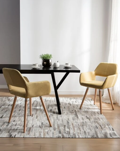 Set Of 2 Fabric Dining Chairs Yellow CHICAGO - Image 2