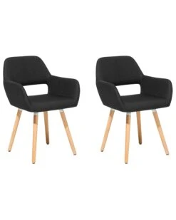Set Of 2 Fabric Dining Chairs Black CHICAGO
