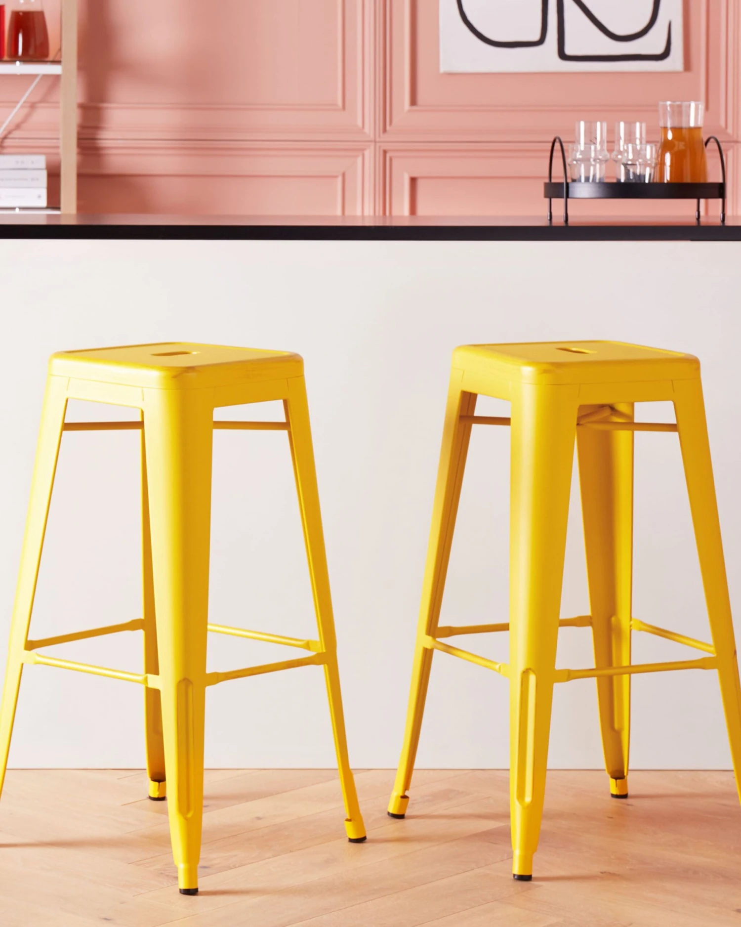Set Of 2 Metal Stools 76 Cm Yellow With Gold CABRILLO - Image 2