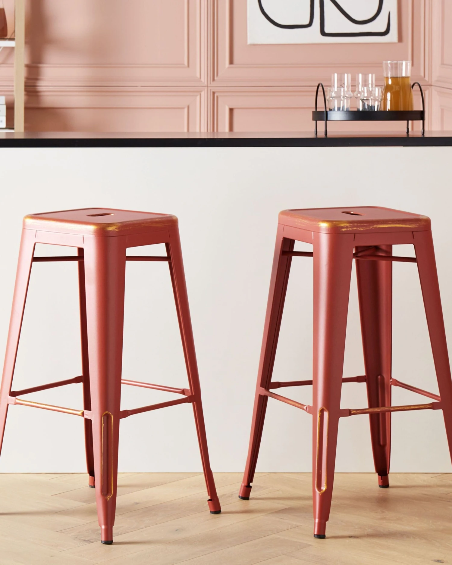 Set Of 2 Metal Stools 76 Cm Red With Gold CABRILLO - Image 2