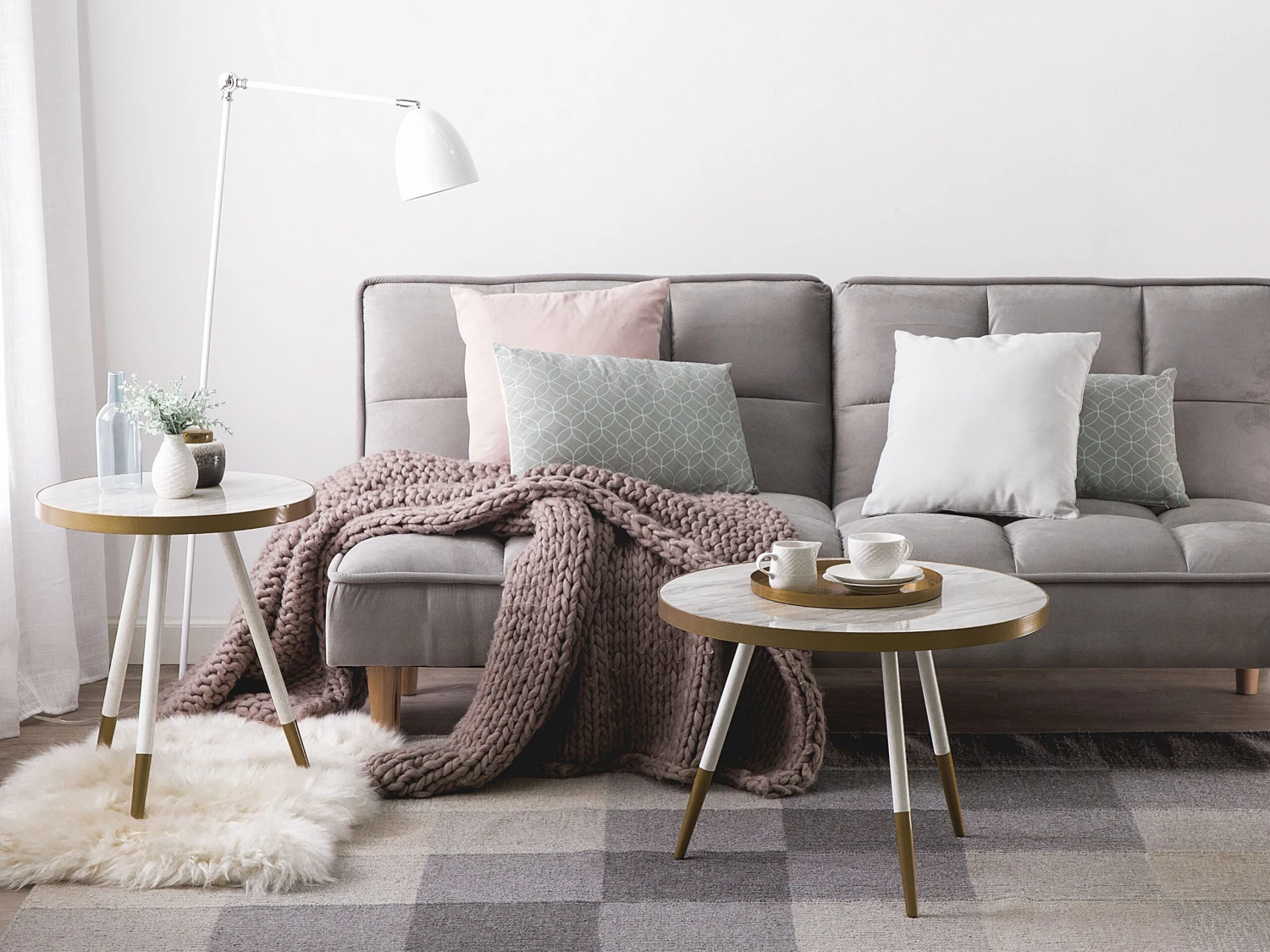 Side Table White Marble Effect With Gold RAMONA - Image 2