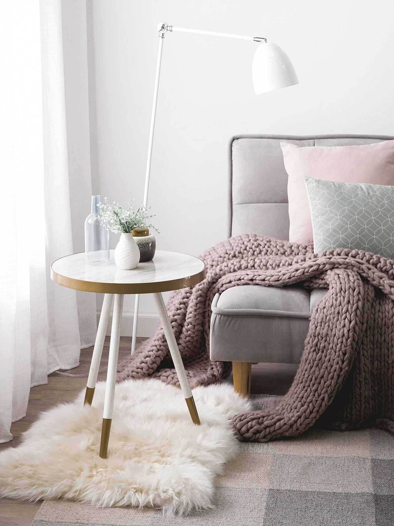 Side Table White Marble Effect With Gold RAMONA - Image 5