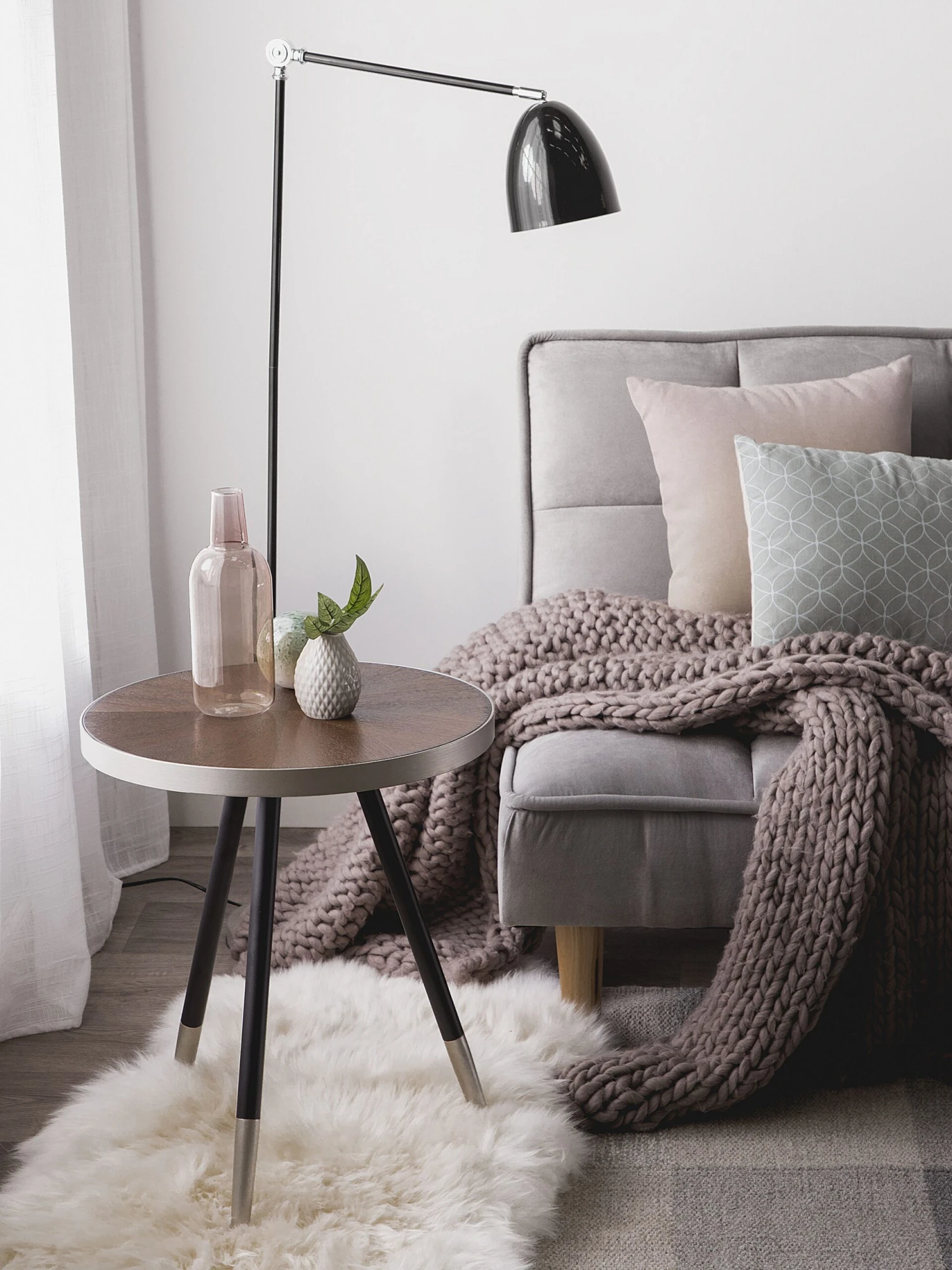 Side Table Dark Wood With Silver RAMONA - Image 4