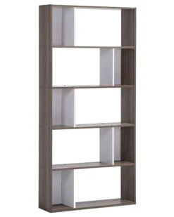 5 Tier Bookcase Dark Wood And White ORILLA