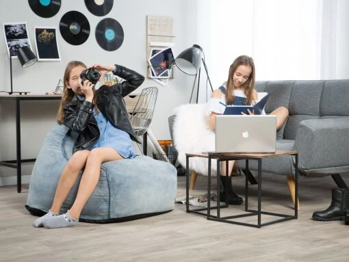 Denim Bean Bag Chair Blue DROP - Image 2