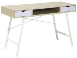 2 Drawer Home Office Desk With Shelf 120 X 48 Cm Light Wood CLARITA