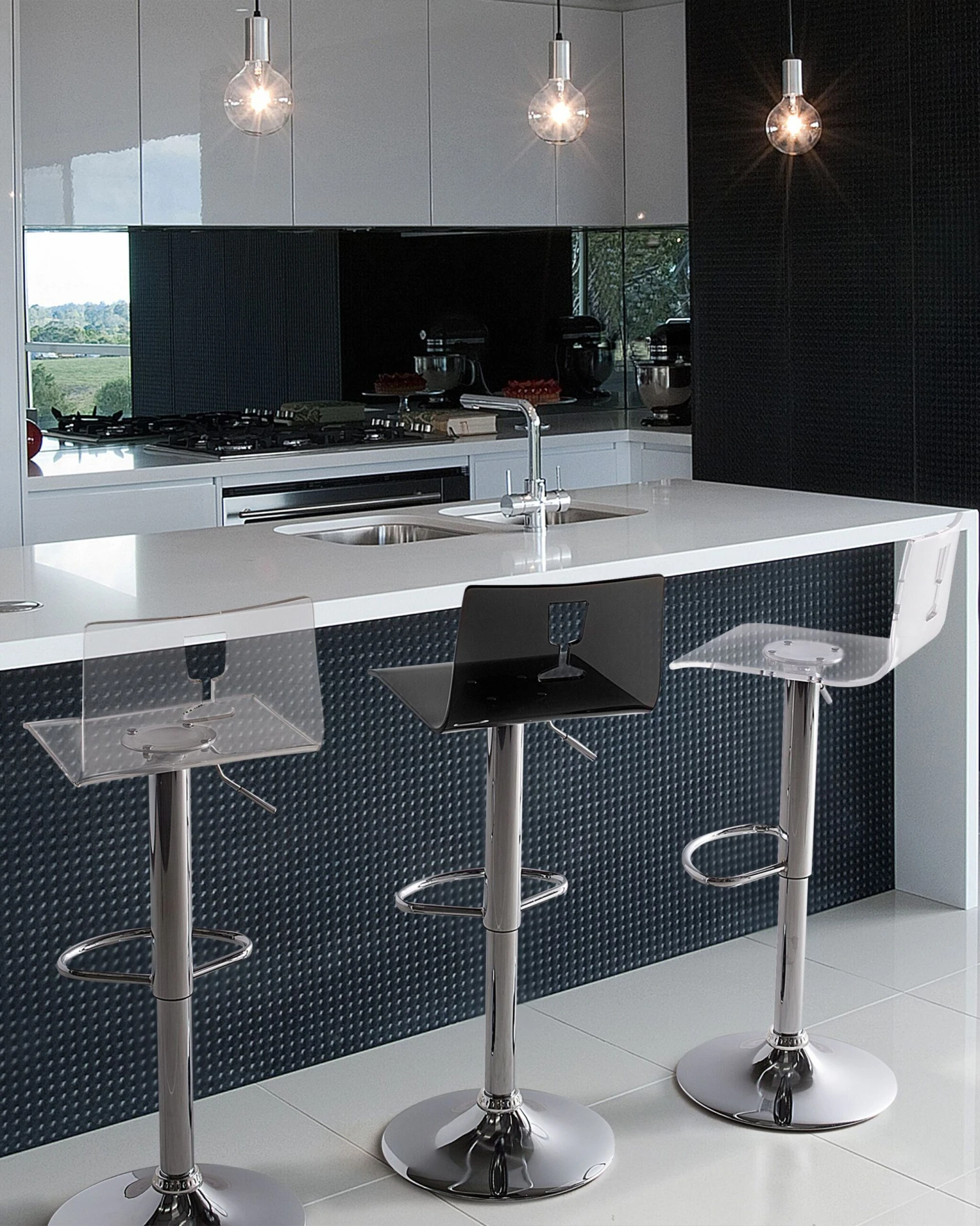 Set Of 2 Swivel Bar Stools Transparent White BUSAN - Image 2