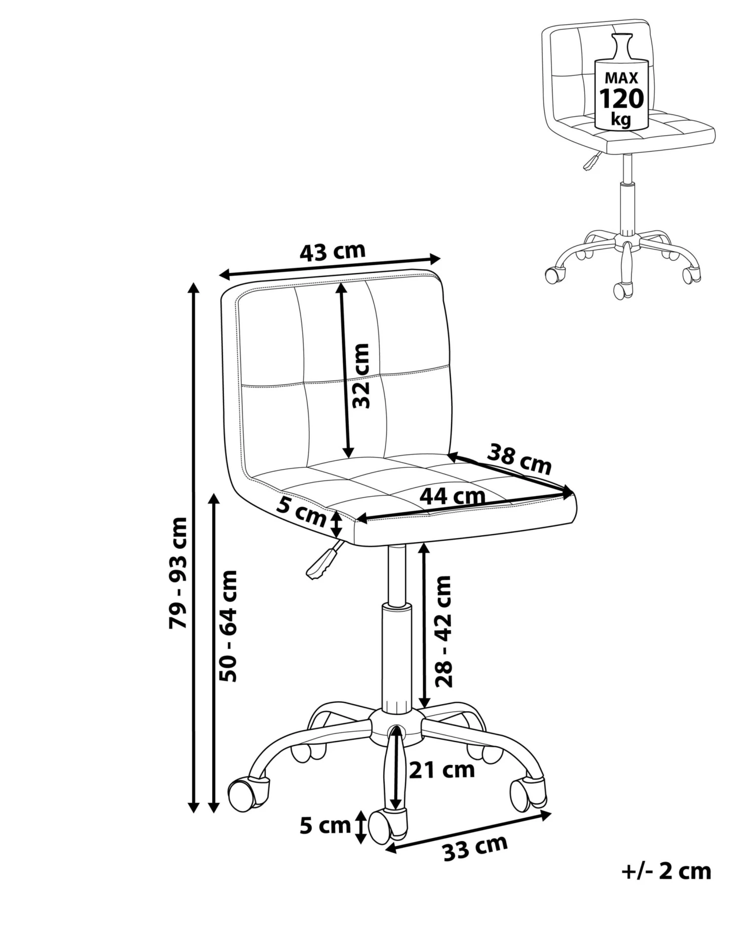Fabric Armless Desk Chair Grey MARION - Image 10