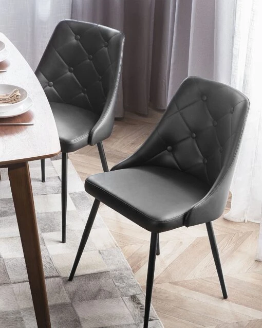 Set Of 2 Dining Chairs Faux Leather Black VALERIE - Image 2