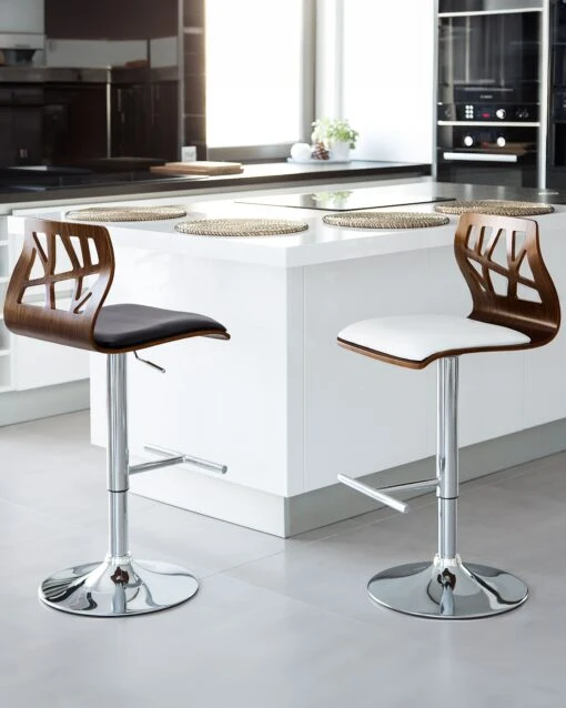 Bar Stool Dark Wood Faux Leather White PETERSBURG - Image 2