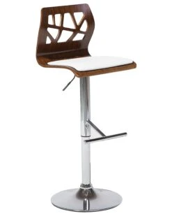 Bar Stool Dark Wood Faux Leather White PETERSBURG