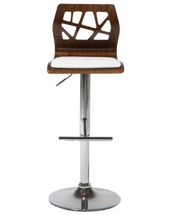 Bar Stool Dark Wood Faux Leather White PETERSBURG -Furniture Store undef src sa picid 713006 type whitesh image
