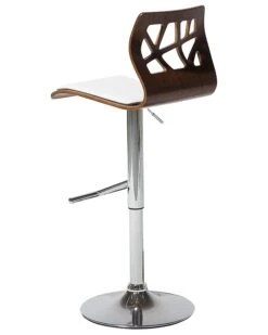 Bar Stool Dark Wood Faux Leather White PETERSBURG -Furniture Store undef src sa picid 713008 type whitesh image