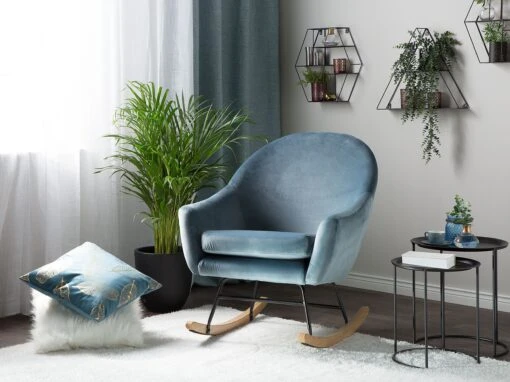 Velvet Rocking Chair Blue OXIE - Image 2