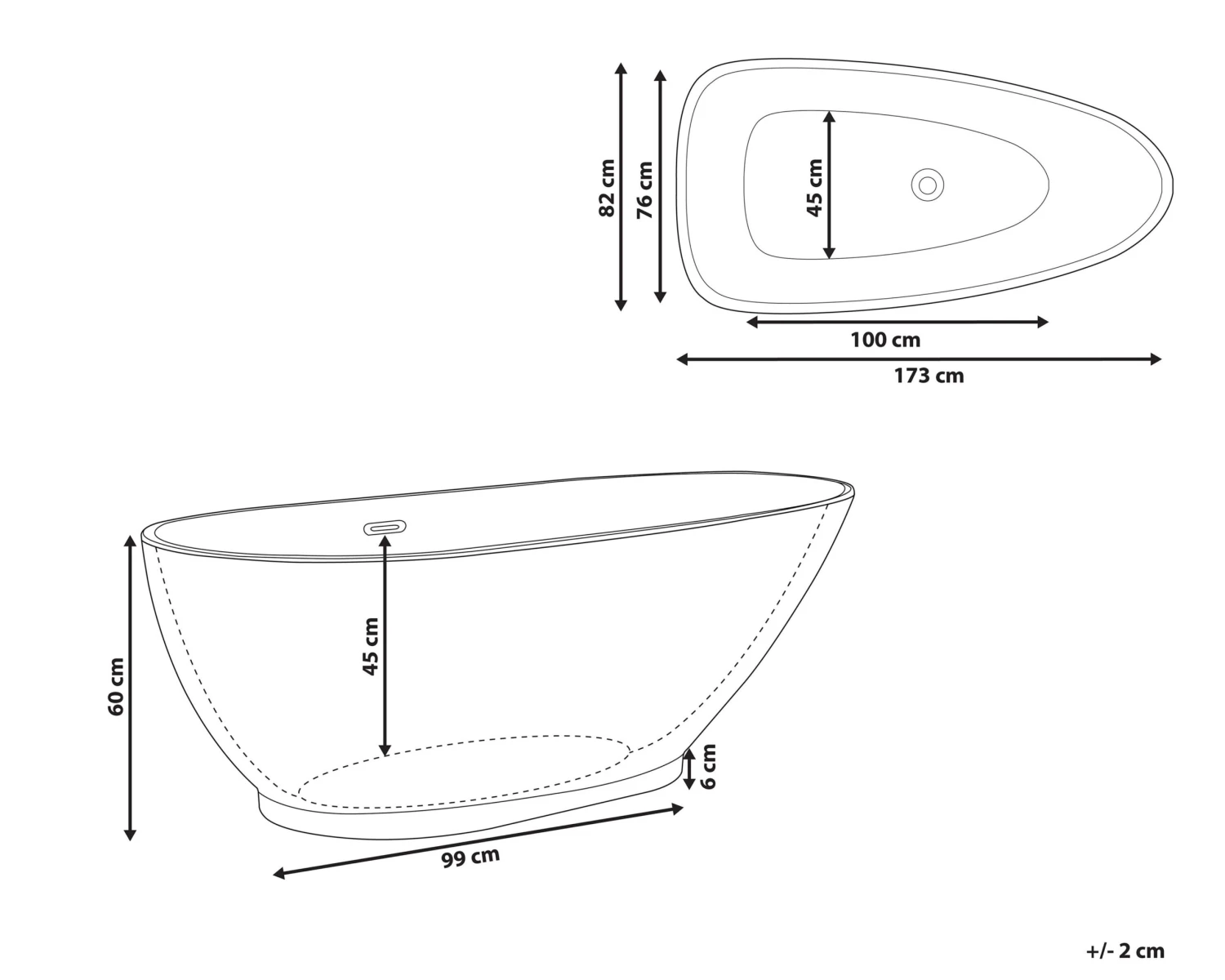 Freestanding Bath 1730 X 820 Mm White GUIANA - Image 9