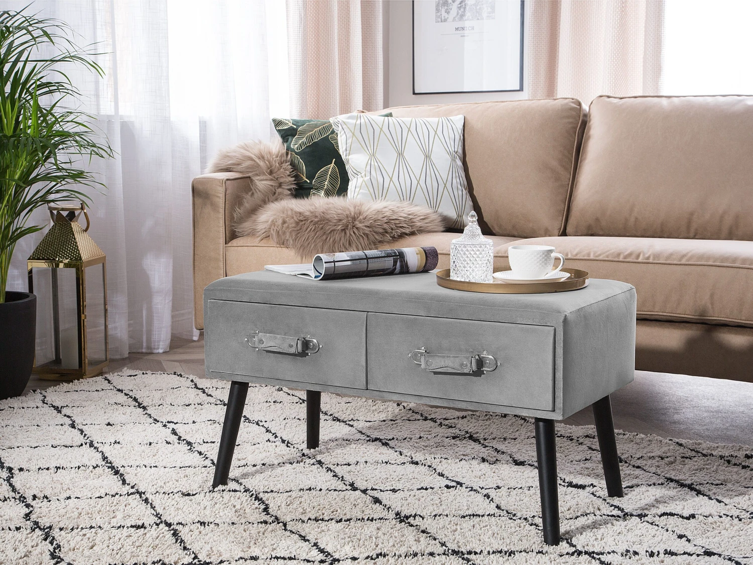 Suitcase Coffee Table With Drawers Grey AMTRAK - Image 2