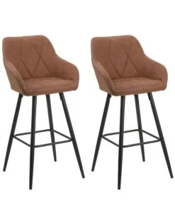 Set Of 2 Fabric Bar Chairs Brown DARIEN