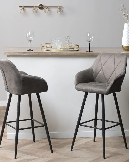 Set Of 2 Fabric Bar Chairs Grey DARIEN - Image 2