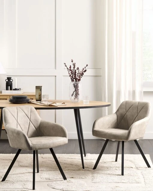 Set Of 2 Fabric Dining Chairs Beige MONEE - Image 2