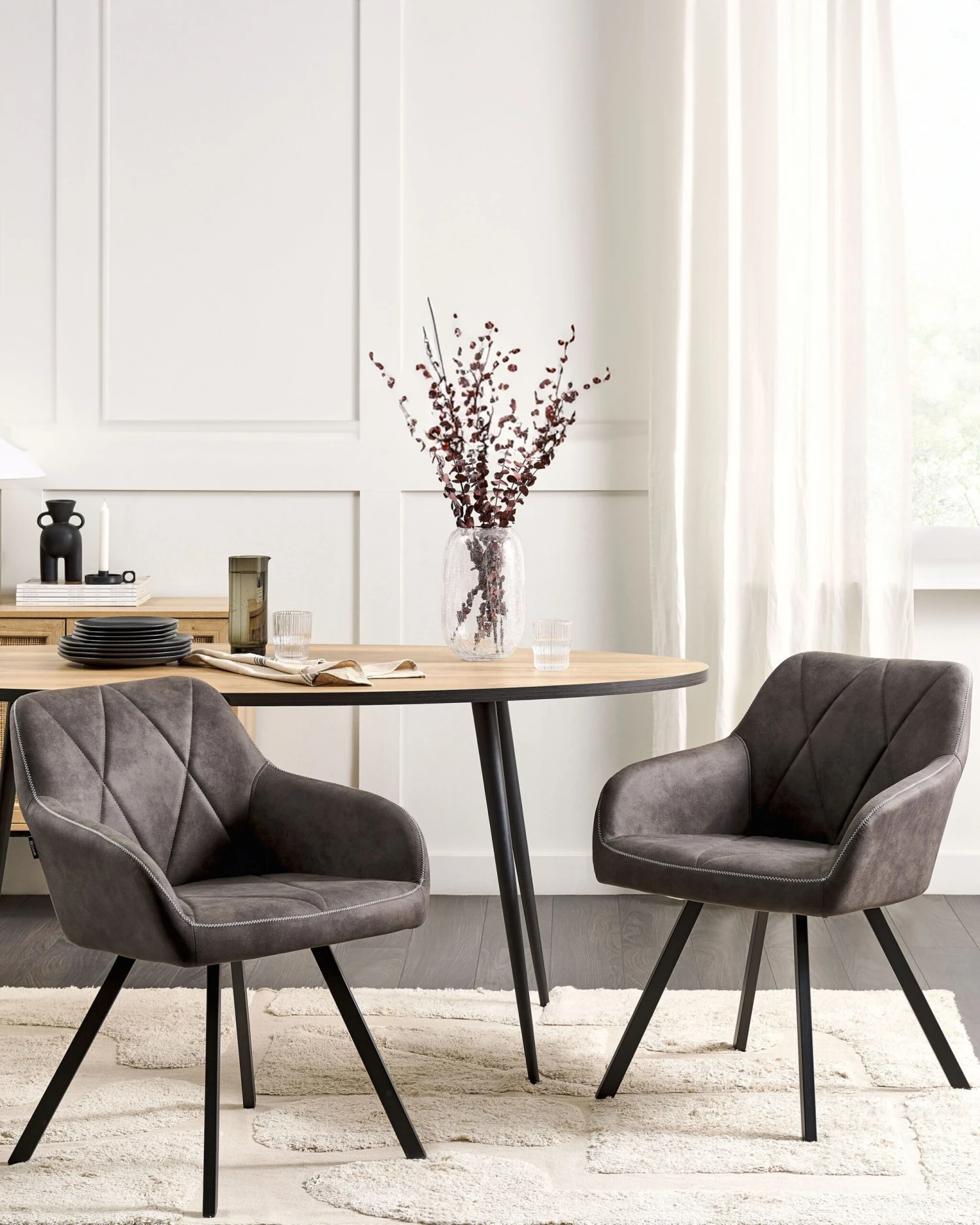 Set Of 2 Fabric Dining Chairs Grey MONEE - Image 2