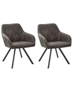 Set Of 2 Fabric Dining Chairs Grey MONEE
