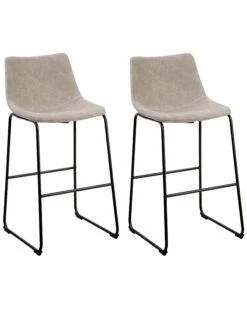 Set Of 2 Fabric Bar Chairs Beige FRANKS