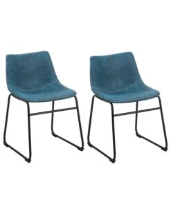 Set Of 2 Fabric Dining Chairs Blue BATAVIA