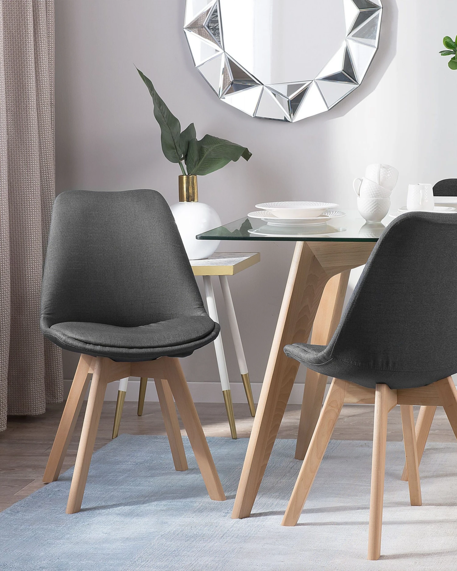 Set Of 2 Fabric Dining Chairs Dark Grey DAKOTA II - Image 2