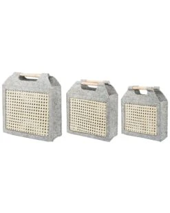 Set Of 3 Felt Baskets Grey And Beige SARIOT