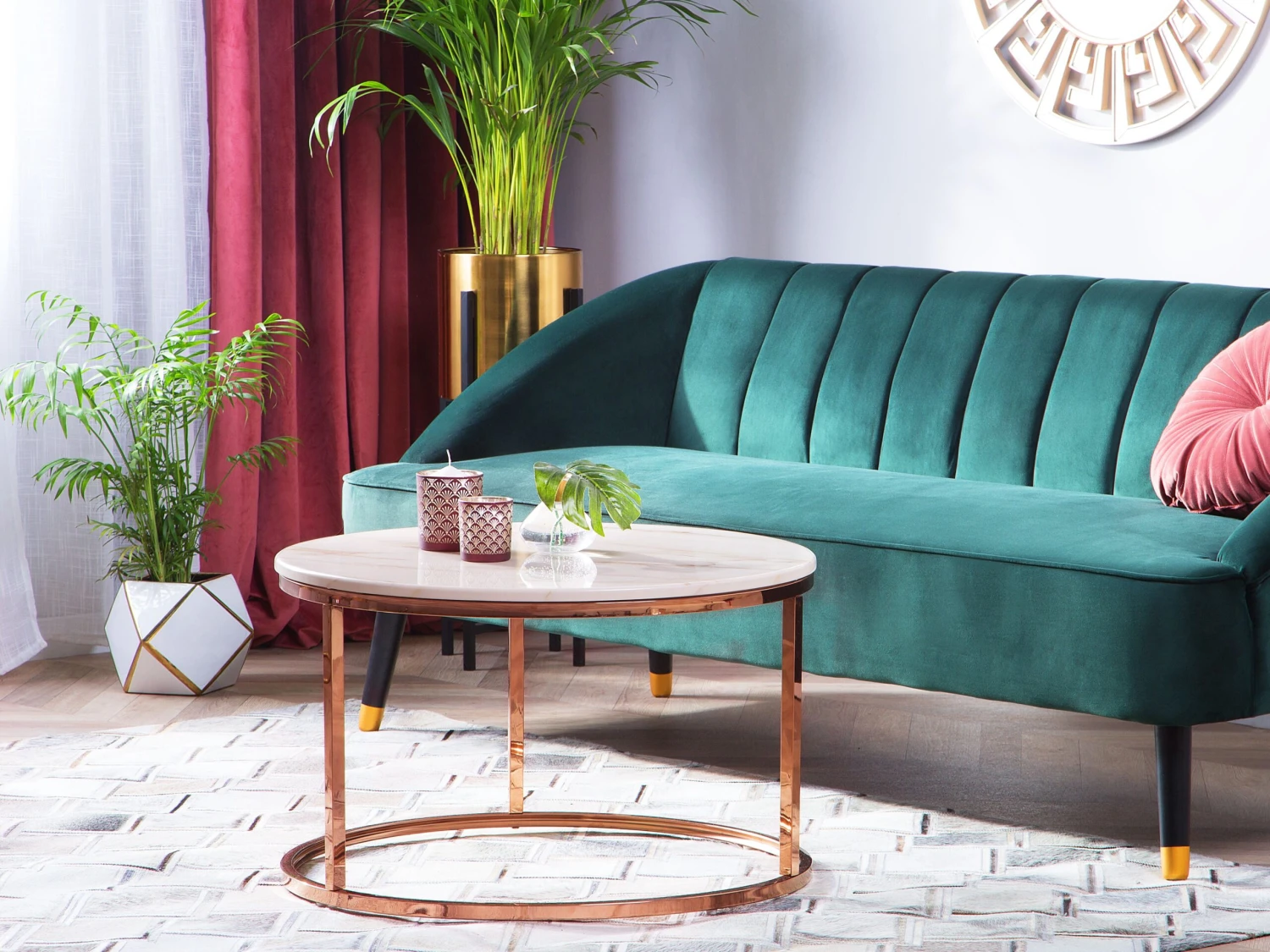 Coffee Table Beige Marble Effect With Copper CORAL - Image 2