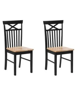 Set Of 2 Dining Chairs Light Wood And Black HOUSTON