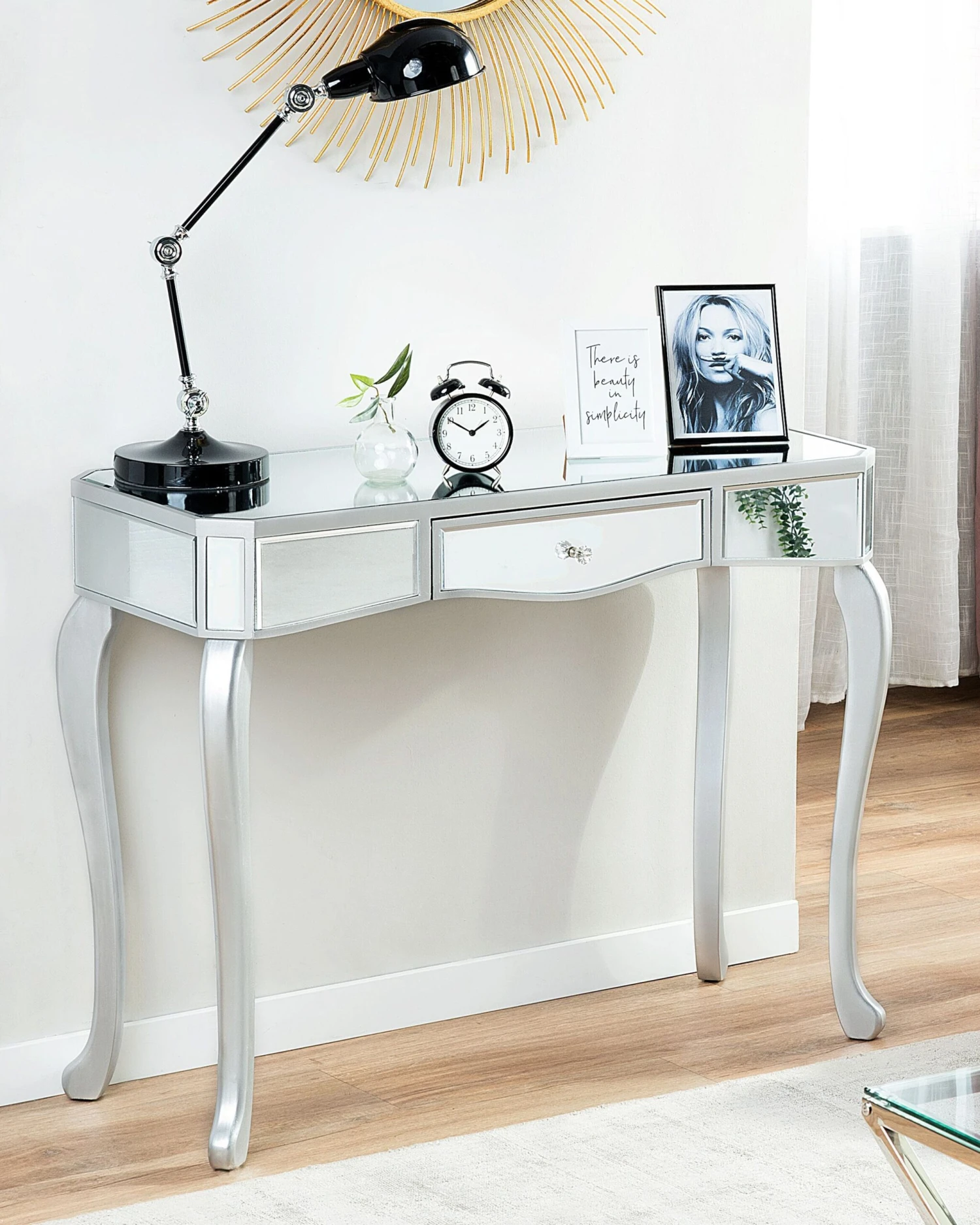 Drawer Console Table Mirror Effect Silver CARCASSONNE - Image 2