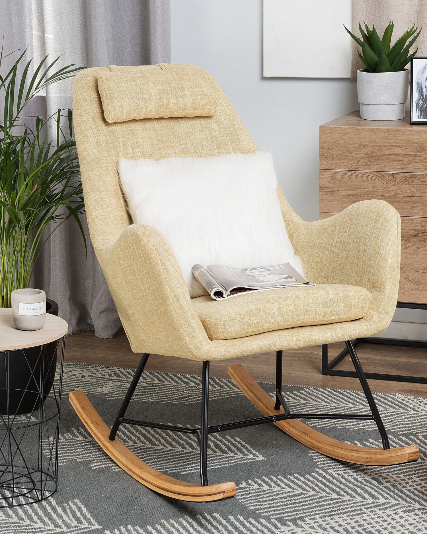 Fabric Rocking Chair Yellow ARRIE - Image 2