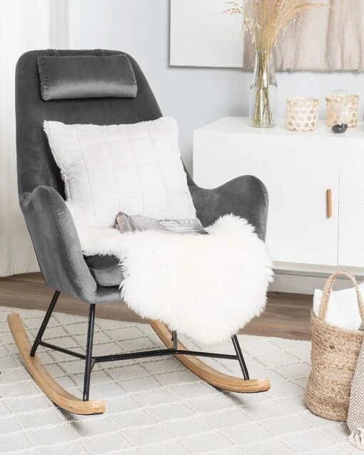 Velvet Rocking Chair Dark Grey ARRIE - Image 2