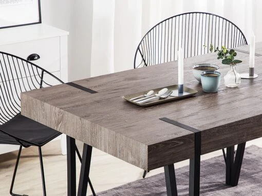 Dining Table Dark Wood With Black ADENA Various Sizes - Image 3