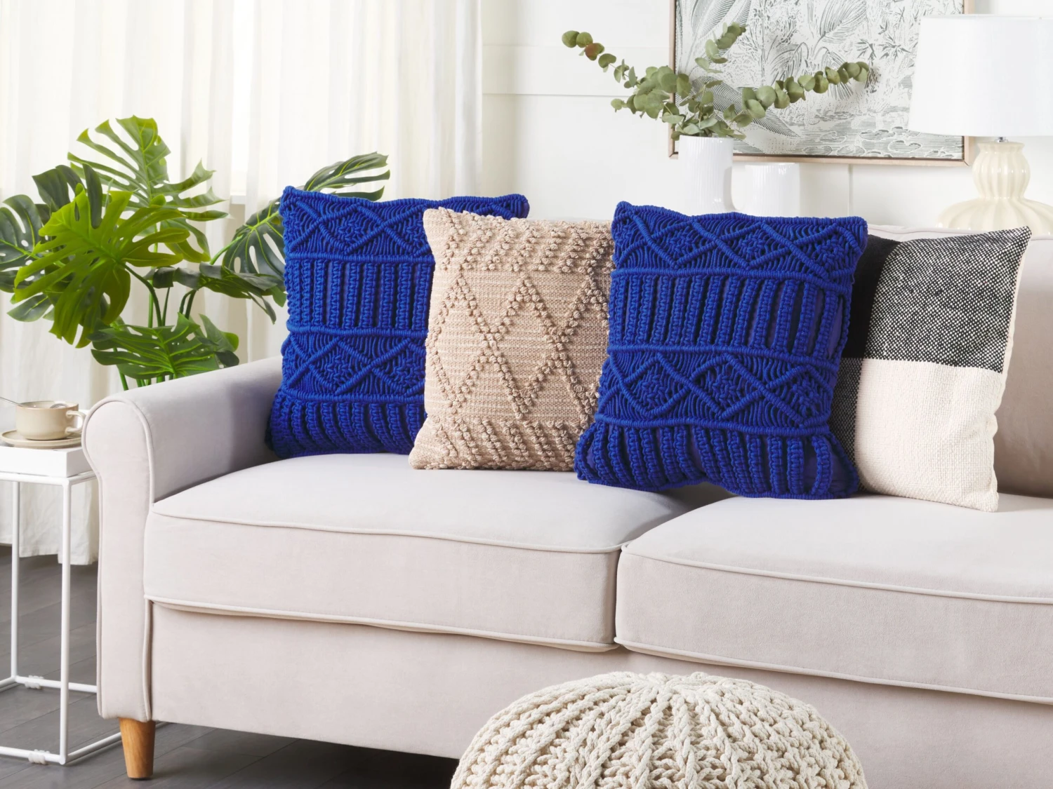 Cotton Macramé Cushion 45 X 45 Cm Blue KARATAS - Image 2