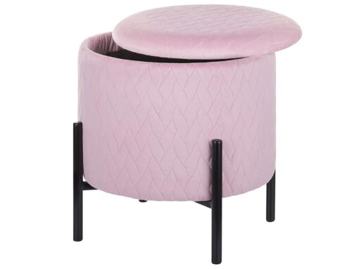 Velvet Storage Footstool Pink WENONA - Image 3