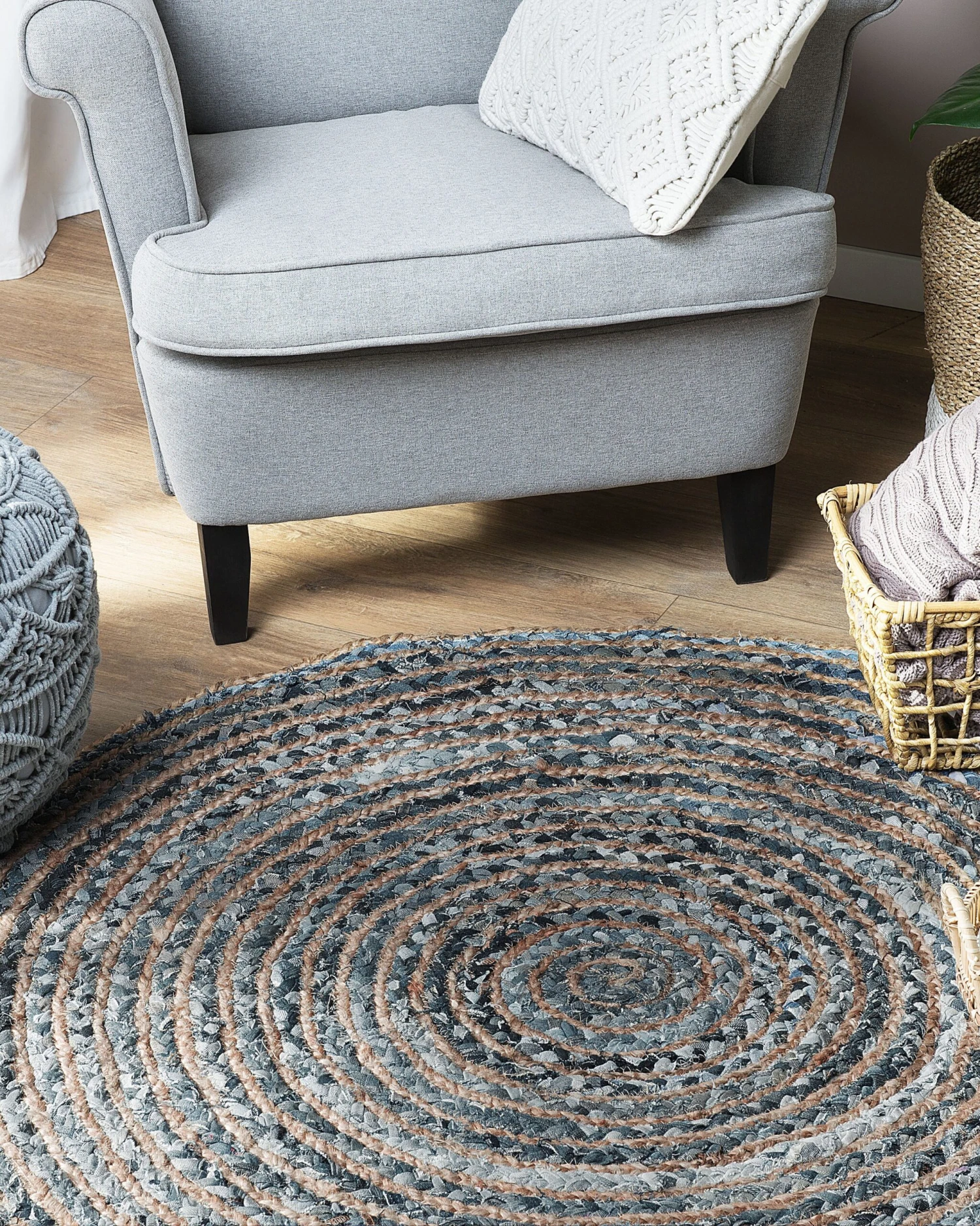 Cotton Pouffe Blue KAYSERI - Image 3