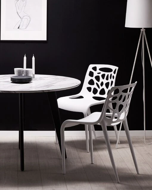 Round Dining Table ⌀ 110 Cm Marble Effect With Black MOSBY - Image 3