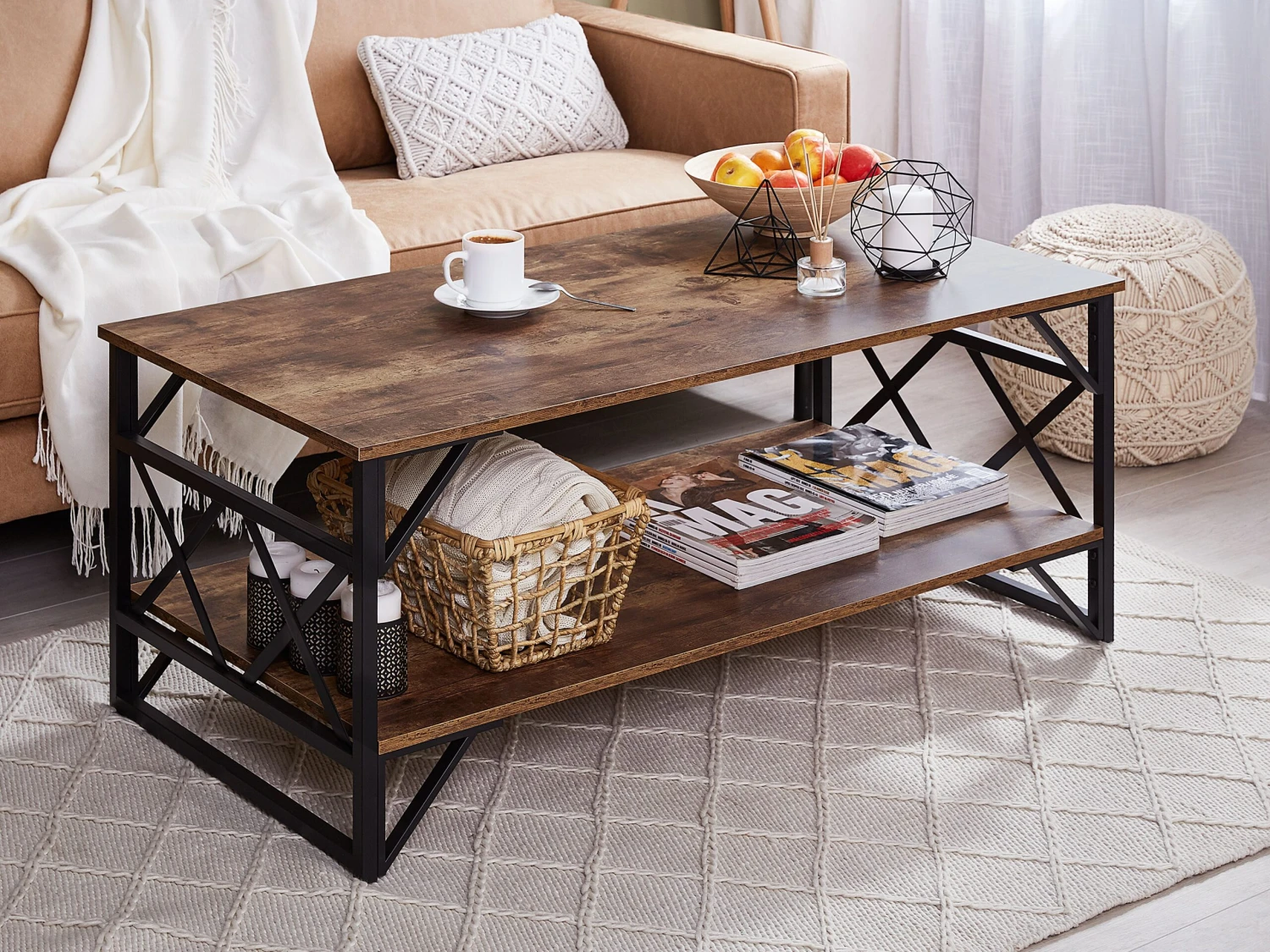 Coffee Table With Shelf Dark Wood With Black BOLTON - Image 2