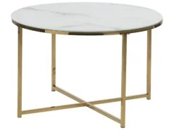 Coffee Table Marble Effect White With Gold QUINCY